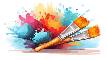 Obraz premium Professional Artistic Palette and Paintbrush for Watercolor Hobby Sketching