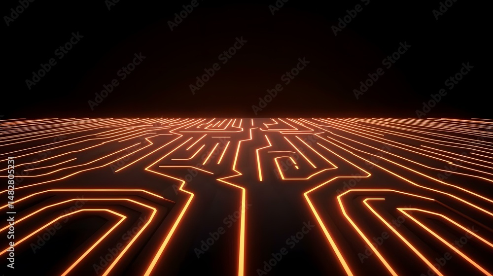 Poster the image shows a dark background with a surface resembling a circuit board, featuring bright orange
