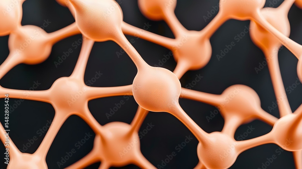 Poster the image shows a close-up of a three-dimensional model of a molecule, with peach-colored nodes conn