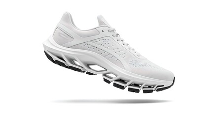 White Running Shoe Floating on White Background Product Shot
