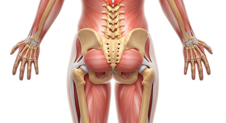 Anatomical Illustration Of Human Skeletal And Muscular System On White Background