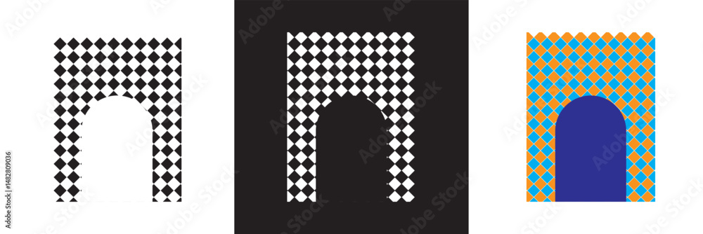 Poster wavy frames with scallop borders. abstract frame boxes on cute groovy patterns. vector illustration.