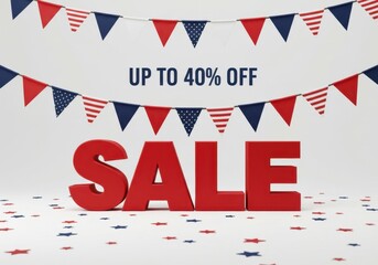 Large red SALE letters with festive bunting for patriotic promotion  