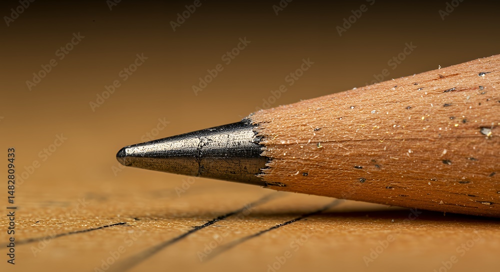 Poster close-up macro photography of a sharpened pencil point on paper