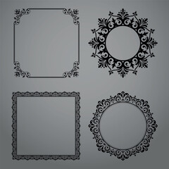 Set of decorative frames Elegant vector element for design in Eastern style, place for text. Floral black and gray borders. Lace illustration for invitations and greeting cards