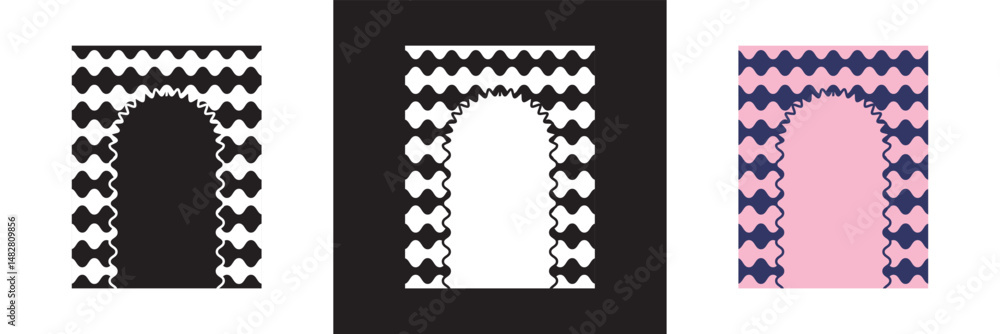 Poster wavy frames with scallop borders. abstract frame boxes on cute groovy patterns. vector illustration.