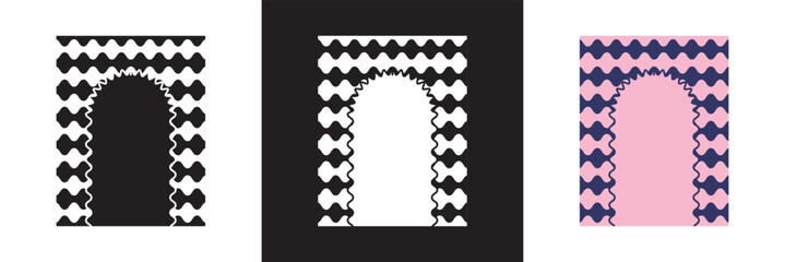 Wavy Frames with Scallop Borders. Abstract Frame Boxes on Cute Groovy Patterns. Vector illustration. isolated on white and black background. EPS 10