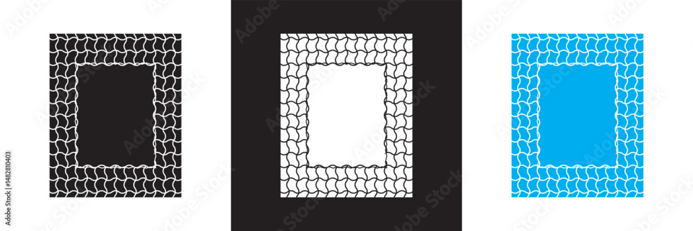 Poster wavy frames with scallop borders. abstract frame boxes on cute groovy patterns. vector illustration.