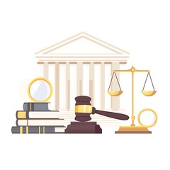 Justice, law, court, scales, gavel, books