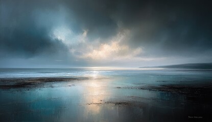 Coastal scene, dramatic sky, tranquil water
