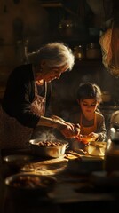 Grandmother and granddaughter cooking