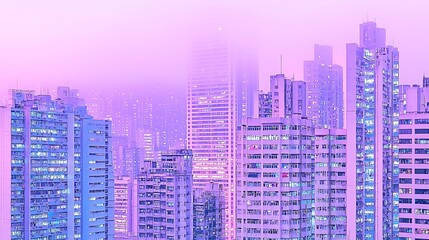 Obraz premium Lavender Hues of a Hong Kong Dawn: Cityscape in Pastel Light