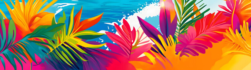 brightly colored abstract tropical beach design