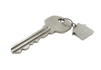 House key with house shaped keychain isolated on transparent background. concepts like real estate, security, property, and homeownership.