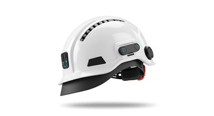Fototapeta premium Examining Modern Safety Helmet with Advanced Features on White