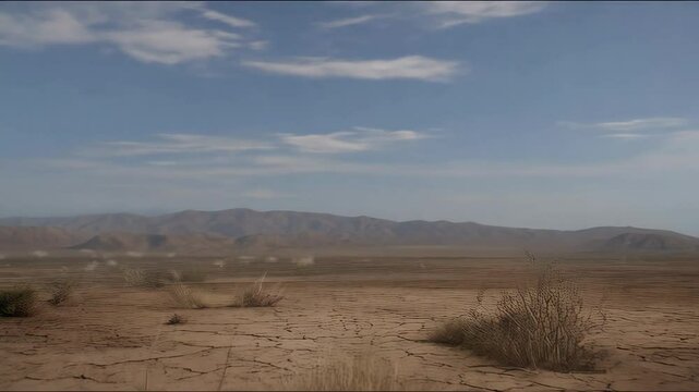 Australopithecus skeleton remains in the desert landscape under a bright blue sky background for archeological study.