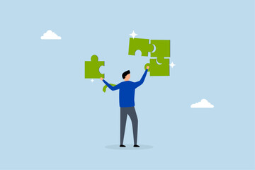 Solve puzzle problem, complete jigsaw puzzle.