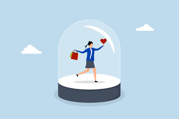 Obraz premium Customer retention and brand loyalty, female client grasping charming heart shaped cover beneath glass dome