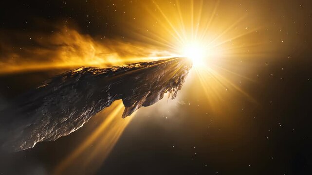 Asteroid illuminated by cosmic light as it travels through space in stunning sequential frames