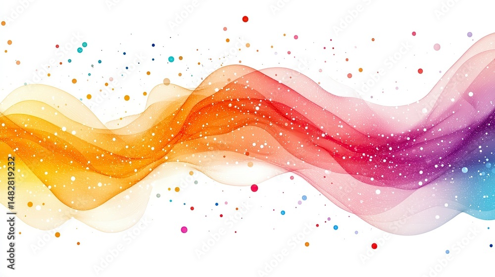 Leinwandbilder Abstract colorful wave design with dots and spots on a white background in a horizontal format