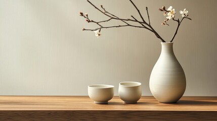 A minimalist ceramic sake set with a single bottle and cup, arranged neatly
