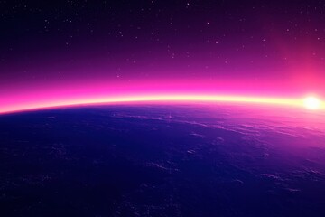 Fototapeta premium Vibrant sunrise over Earth's horizon in space.
