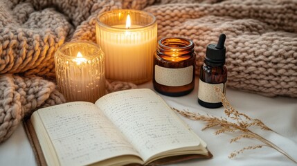 Obraz premium Cozy Self-Care Essentials on a Soft Background