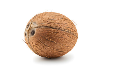 Close Up of Brown Coconut Isolated Against White Background