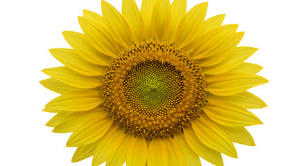 Fototapeta premium Radiant Sunflower with Golden Petals Dark Brown Center Isolated on White Background