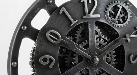 Obraz premium Close up of vintage steampunk clock with gears time concept metalwork design home decor industrial style 100