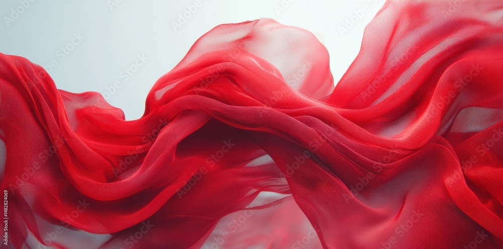 Poster abstract red fabric flowing dynamically against bright background