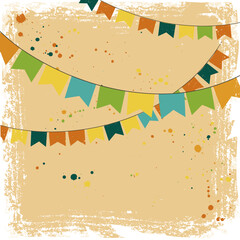 Brazilian flag colors decorative garland with turquoise, yellow, and green banners on a textured background