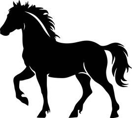 Elegant black silhouette of a galloping horse, ideal for equestrian-themed designs, logos, apparel, and tattoo concepts. 
