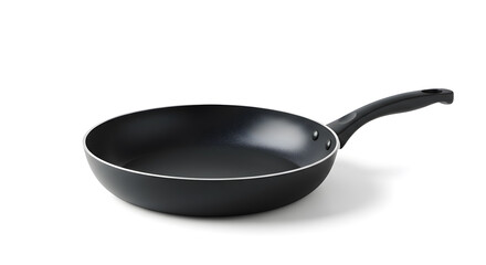 Black Frying Pan Isolated On White Background With Long Handle for Cooking