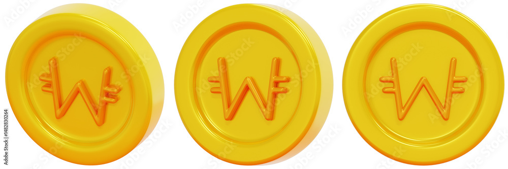 Poster set of gold coins with abstract symbol 3d render 3d render icon illustration