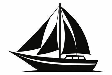 sailboat silhouette line art vector illustration with a white background