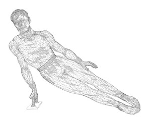 Fototapeta premium A man is laying on his stomach with his arms crossed. The image is black and white. The man's pose and the lack of color give the image a somber and serious mood