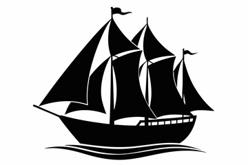 sailboat silhouette line art vector illustration with a white background