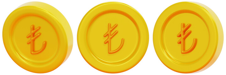 Set of Gold Coins with Currency Symbol 3d Render Icon Illustration