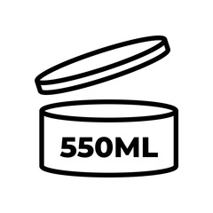  container with lid, 550ml capacity, black and white vector illustration, storage, packaging, household

