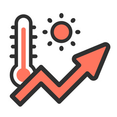 太陽と温度計が上昇する猛暑のイメージアイコン