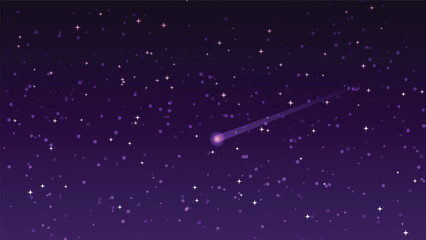 starry night sky background with shooting star. landscape cartoon scene © piggu