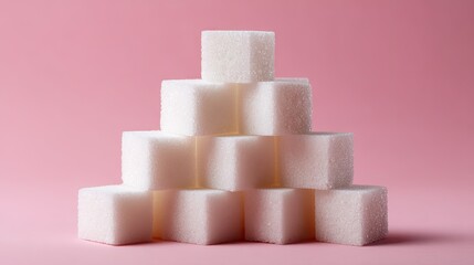 White sugar cubes arranged in a pyramid formation on a pastel background, great for modern food design