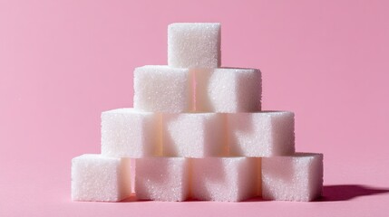 White sugar cubes arranged in a pyramid formation on a pastel background, great for modern food design