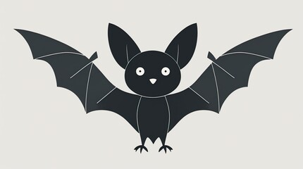 Printable sticker about minimal cartoon black bat, white background
