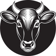 Bold silhouette of a cow head with clean lines, Cow Head Silhouette Vector , Farm Animal Clipart Design
