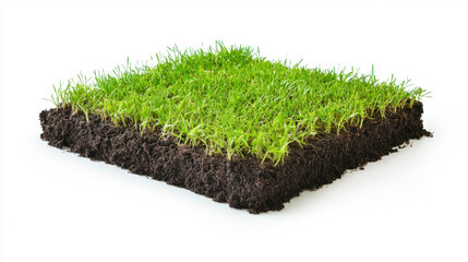 Cross section of ground, square seeding field. Isolated on pure white. 3d illustration.