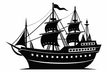 ship silhouette line art vector illustration with a white background