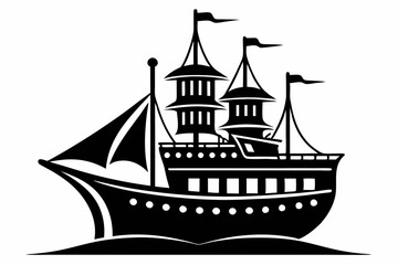 ship silhouette line art vector illustration with a white background