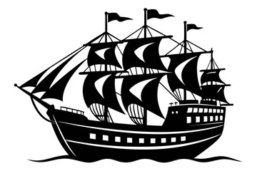 ship silhouette line art vector illustration with a white background